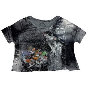 Disney Snow White & The Seven Dwarfs Sequined Crop Top Shirt Womens Size Small